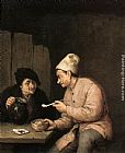 Adriaen van Ostade Piping and Drinking in the Tavern painting